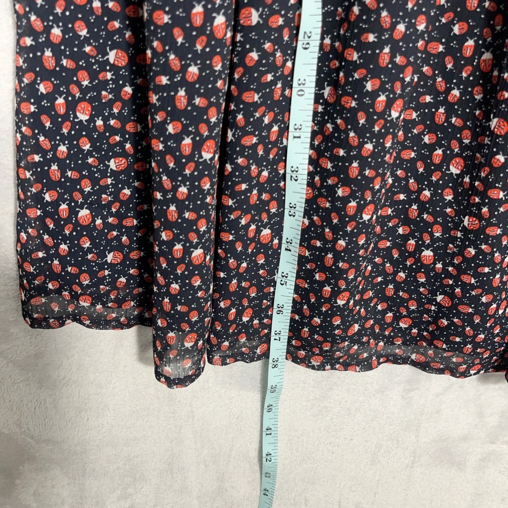 LOFT Women NEW Midi Dress M Navy Ladybug Print Smocked Chiffon V-Neck Career - Picture 4 of 12